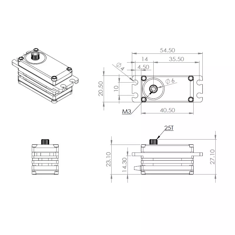 HBL575SL HV Digitalní Servo brushless série X6, krátky kabel pro auta